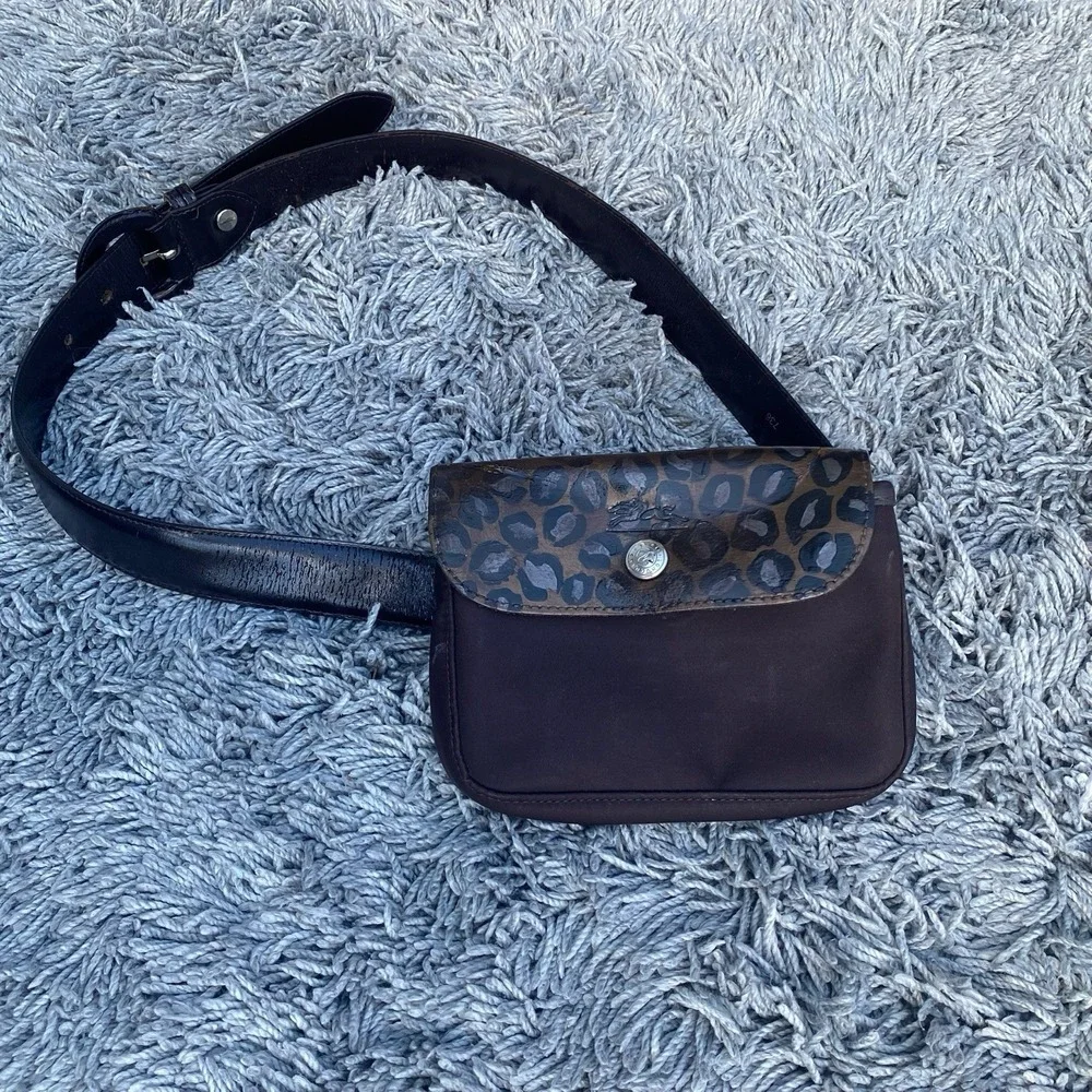 RARE Longchamp Le Pliage Waist Belt Bag‎ Fannypack Brown  Leather Unisex - Picture 9 of 12